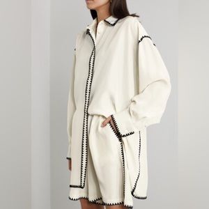 Toteme Matching White/Black Embroidery Blouse and Short Set